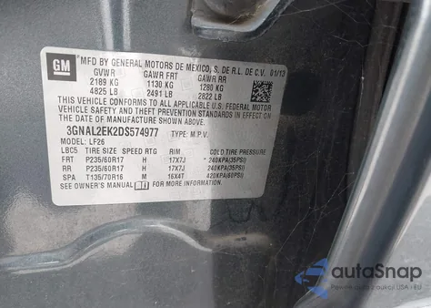 2013 Chevrolet Captiva Sport 2Ls из США, поврежденный, VIN 3GNAL2EK2DS574977